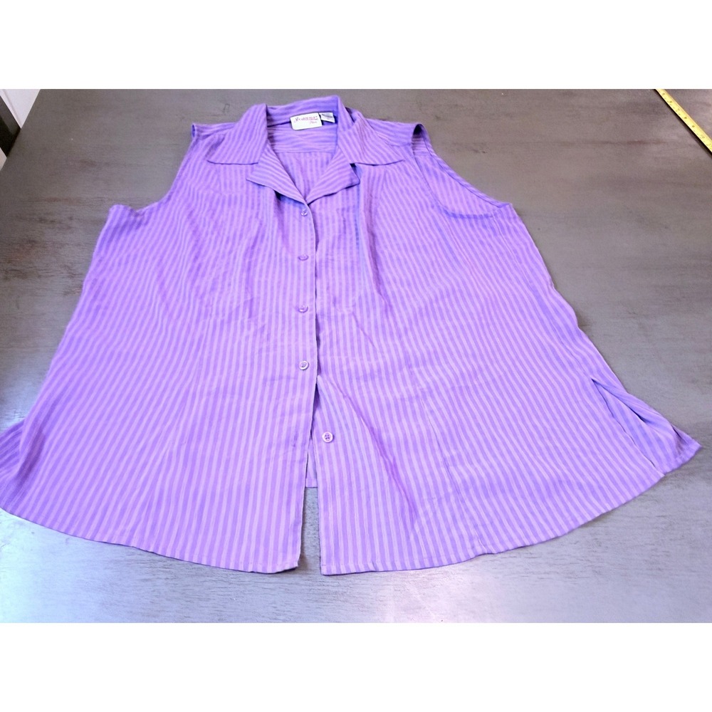 Joanna Plus Purple Striped Sleeveless Button Down Shirt Tie Back Top 2X